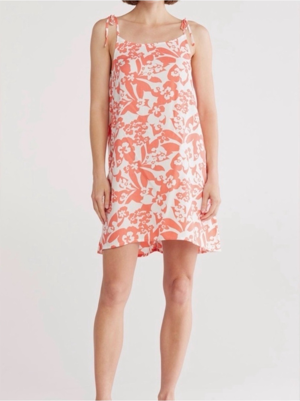 Billabong Tie-Shoulder So Coy Mini dress in Coral and White